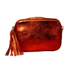 MAILEA - Cartera ecocuero rectangular brillo para mujer naranjo