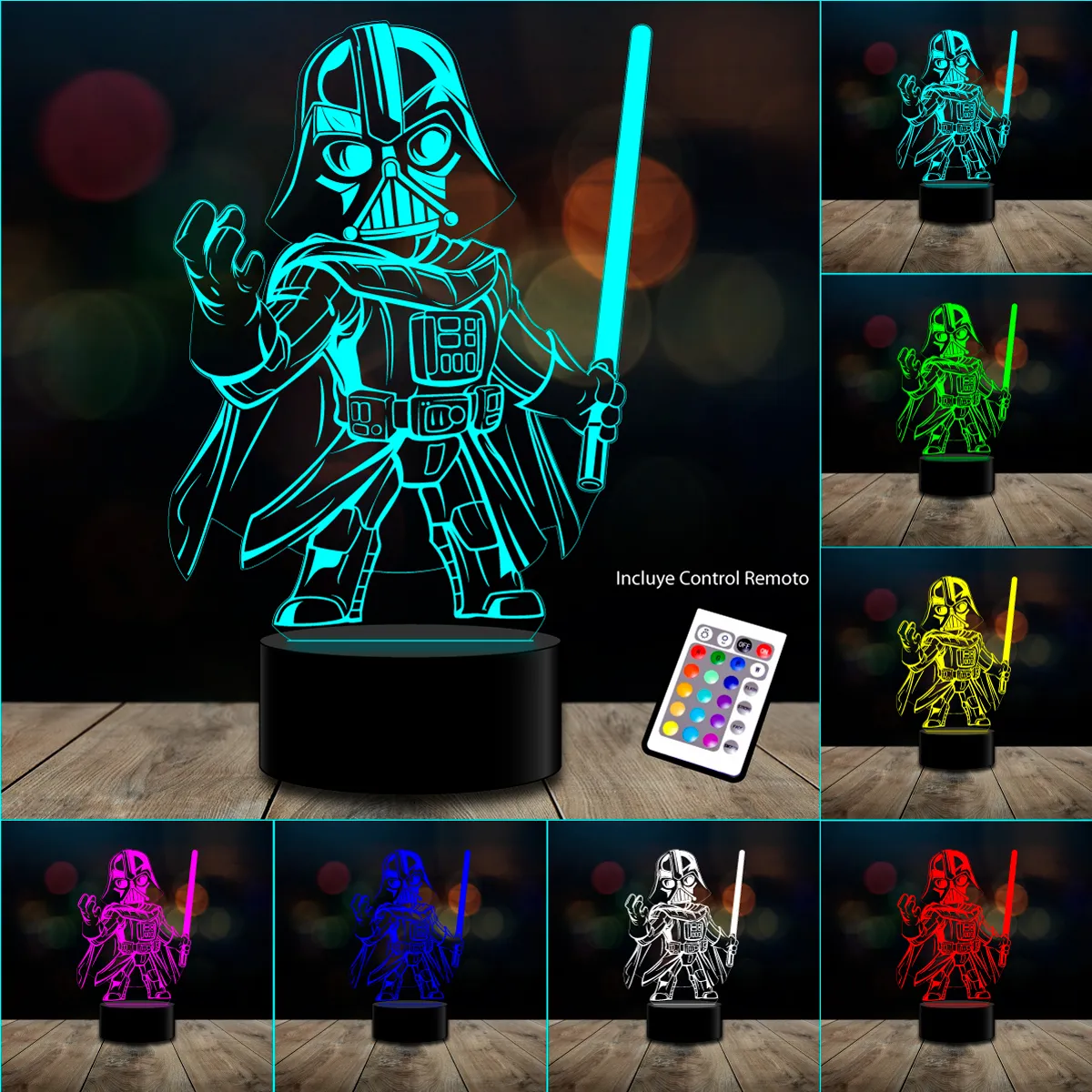 GENERICO - Lámpara 3D mini Darth Vader kawaii c remoto