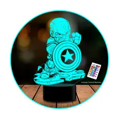 GENERICO - Lampara 3D Capitán América mini escudo remoto 16 color