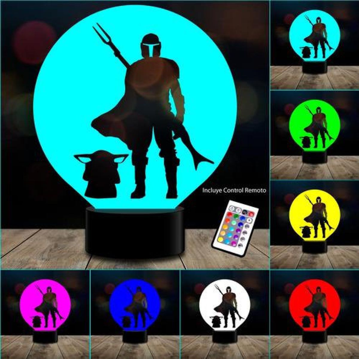 GENERICO - Lampara 3d Manda 4 Baby Yoda Star  Remoto 16 Color