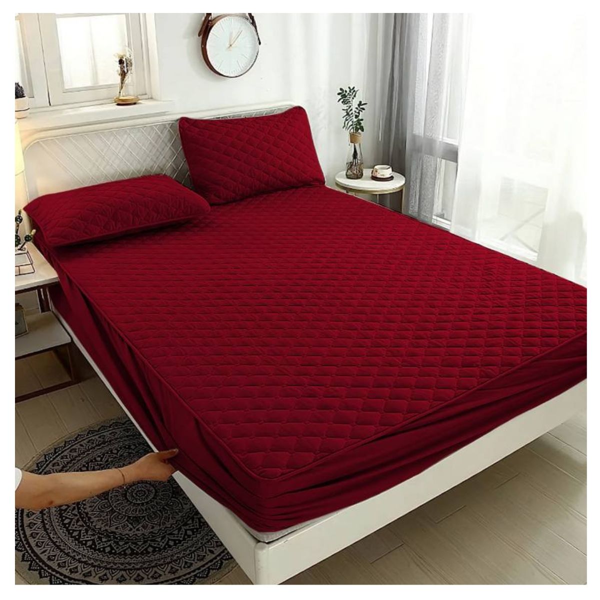 GENERICO - Cubrecolchon Impermeable 2 Plazas Burdeo