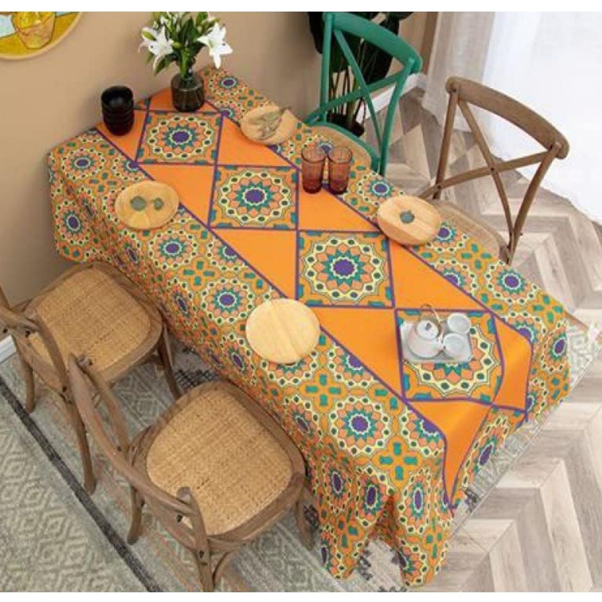 COMPRAPO - Mantel Antimanchas Mod. Mandala Lúcuma 140 X 220 Cm Rectangular