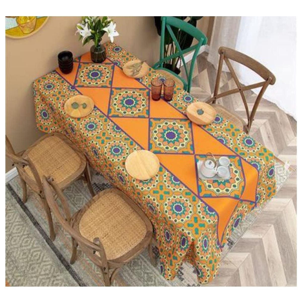 COMPRAPO - Mantel Antimanchas Mod. Mandala Lúcuma 140 X 220 Cm Rectangular