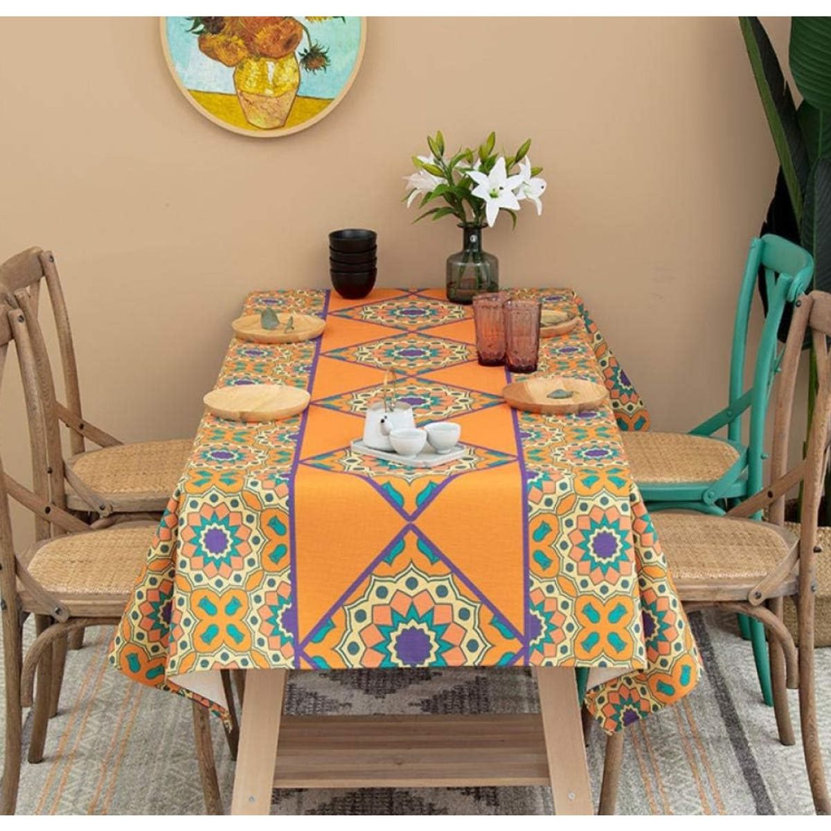 COMPRAPO - Mantel Antimanchas Mod. Mandala Lúcuma 140 X 220 Cm Rectangular