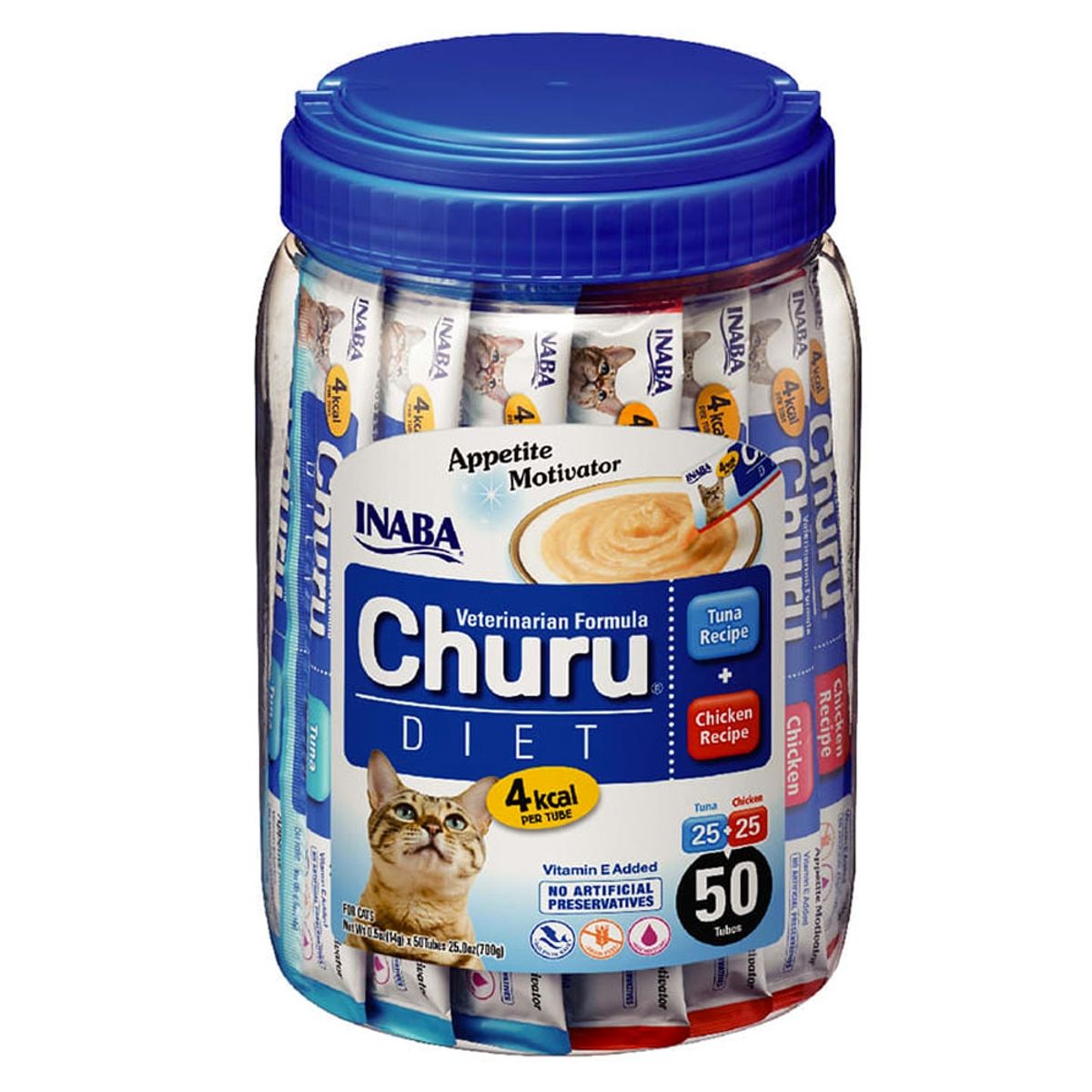 INABA - Churu Diet Gatos Sabor Pollo Y Atún Frasco Con 50 Unidades