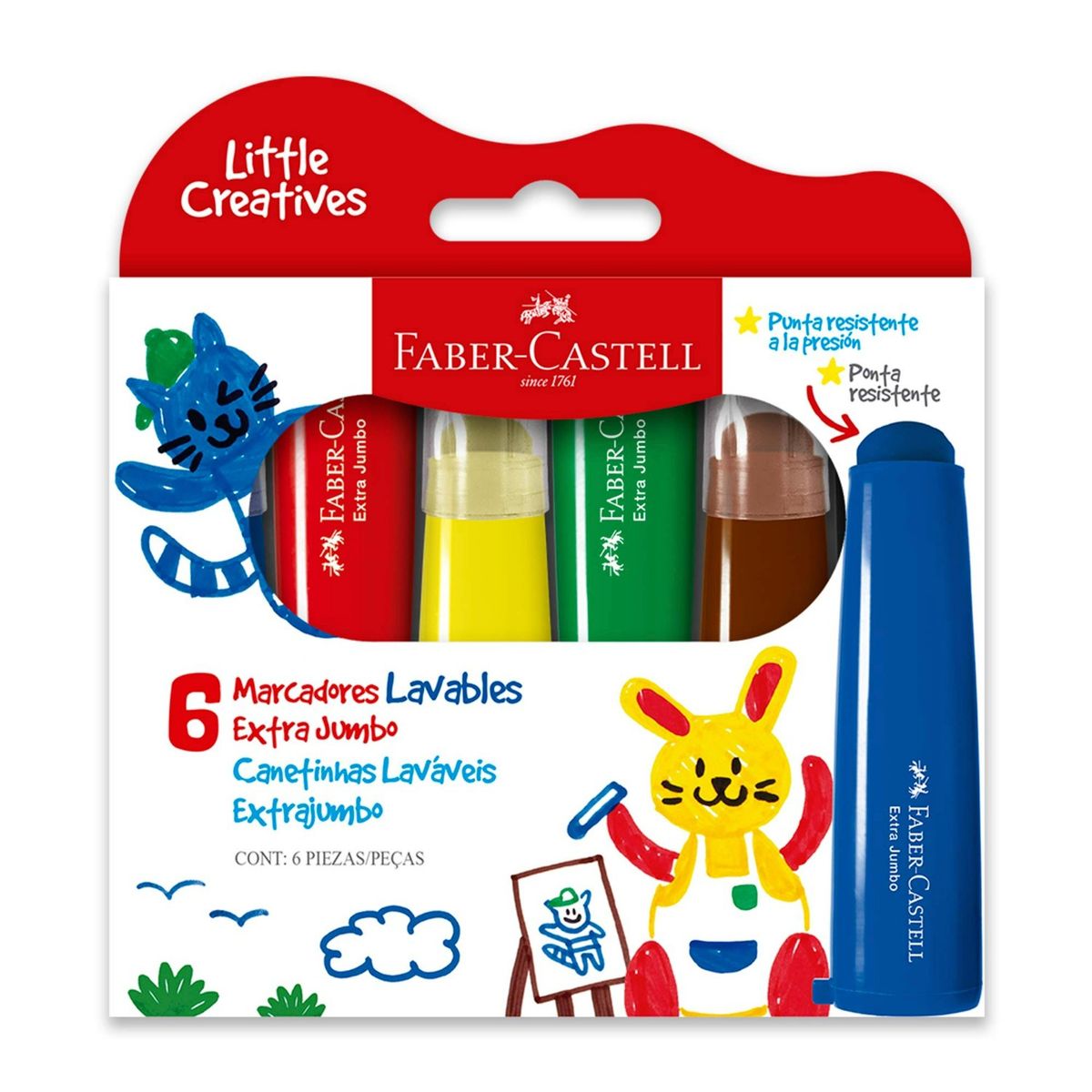 FABER-CASTELL - Set 6 marcadores extra jumbo lavables