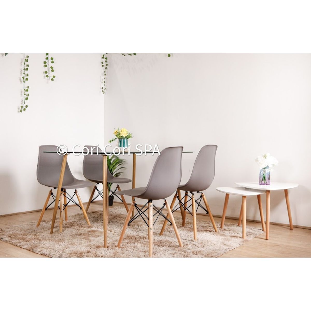 CORI CORI - Juego de Comedor Vidrio 120x80cm + 4 Sillas Eames Gris…