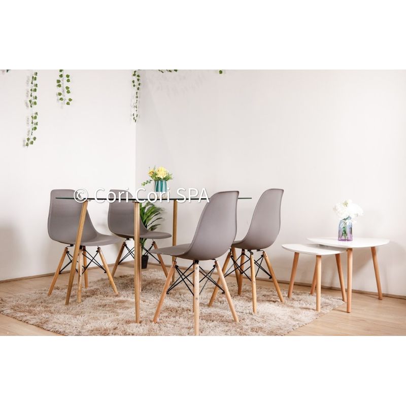 CORI CORI - Juego de Comedor Vidrio 120x80cm + 4 Sillas Eames Gris