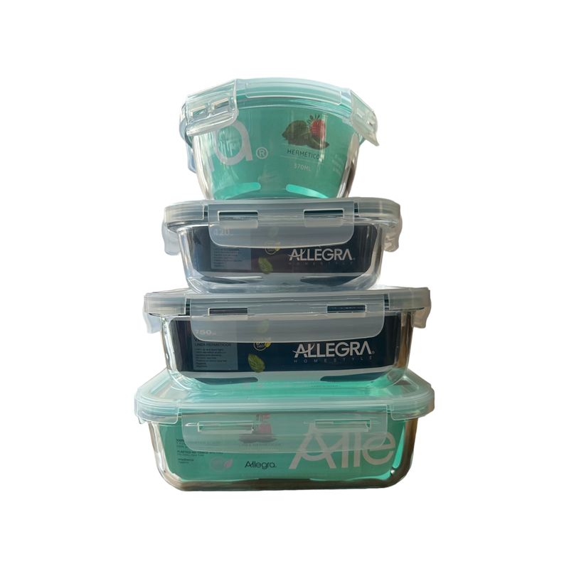 ALLEGRA - Set 4 Contenedores Taper Herméticos de Vidrio Templado Allegra