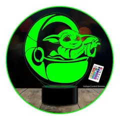 GENERICO - Lampara 3d Manda 2 Baby Yoda C/remoto 16 Color