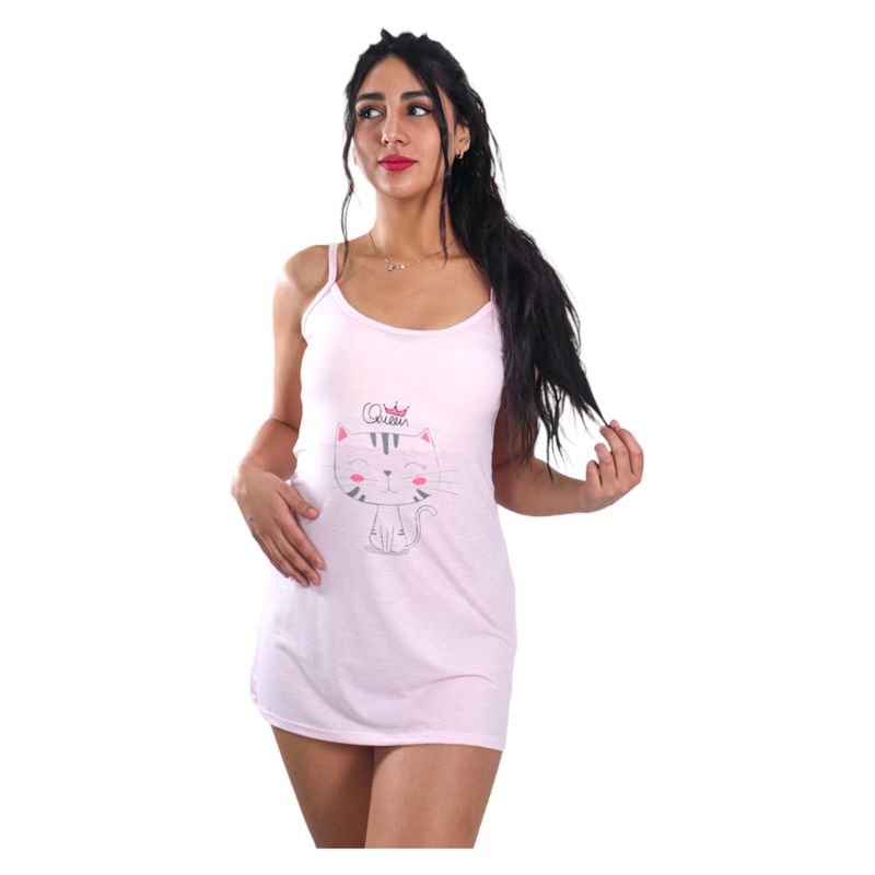 MEDIA LUNA - Pijama Camisola Corta de Tirantes Mujer Diseño Gatita Coronada