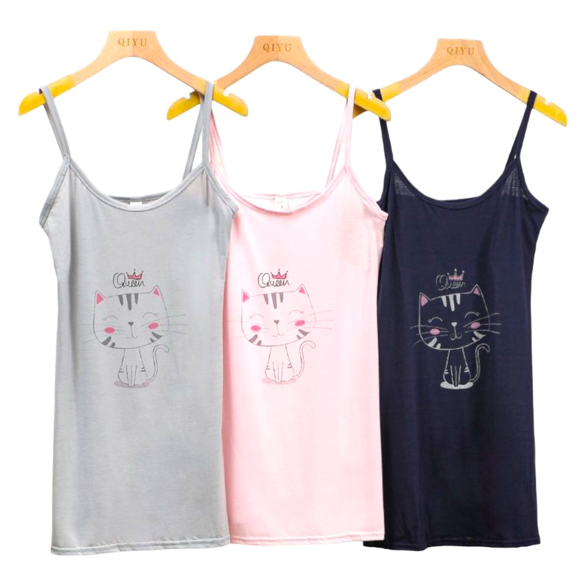 MEDIA LUNA - Pijama Camisola Corta de Tirantes Mujer Diseño Gatita Coronada