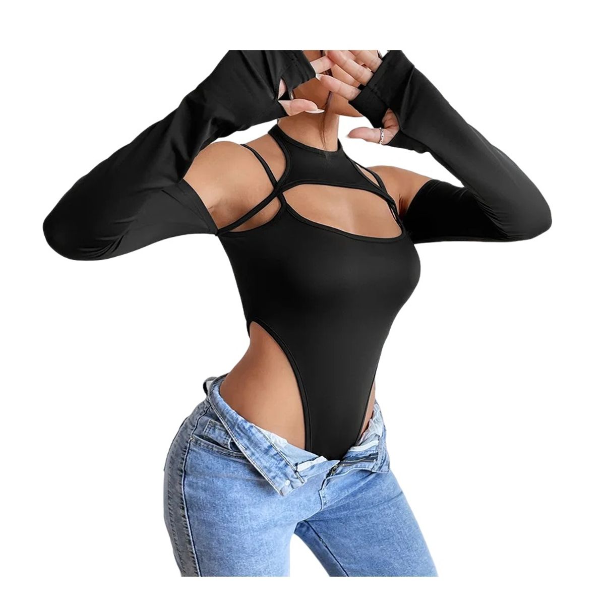 GARSIL - Sensual Body Para Mujer Con Manga Larga - Tirantes En Hombro Y Cuello