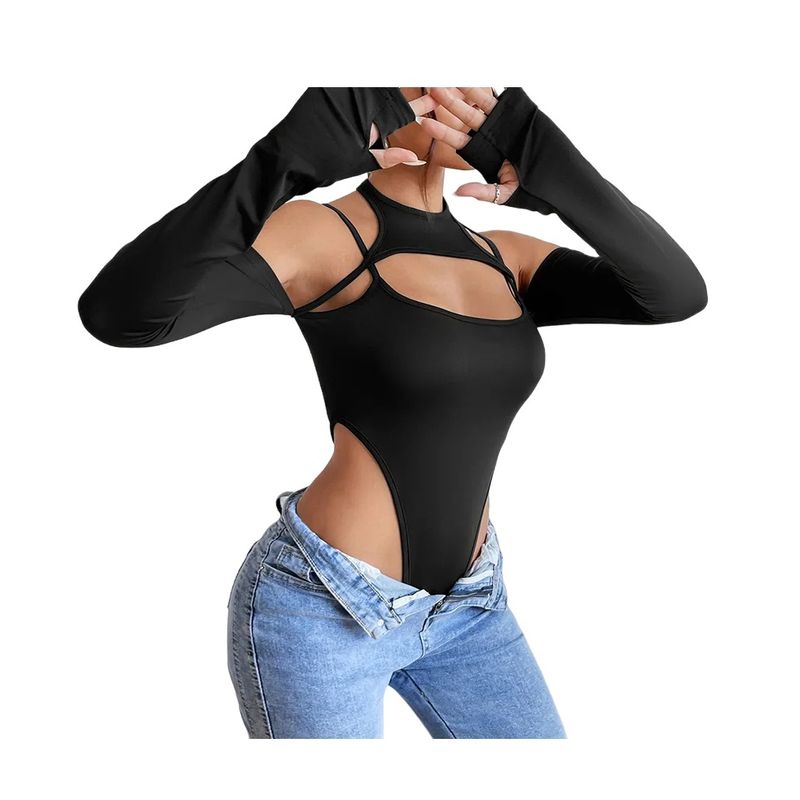 GARSIL - Sensual Body Para Mujer Con Manga Larga - Tirantes En Hombro Y Cuello