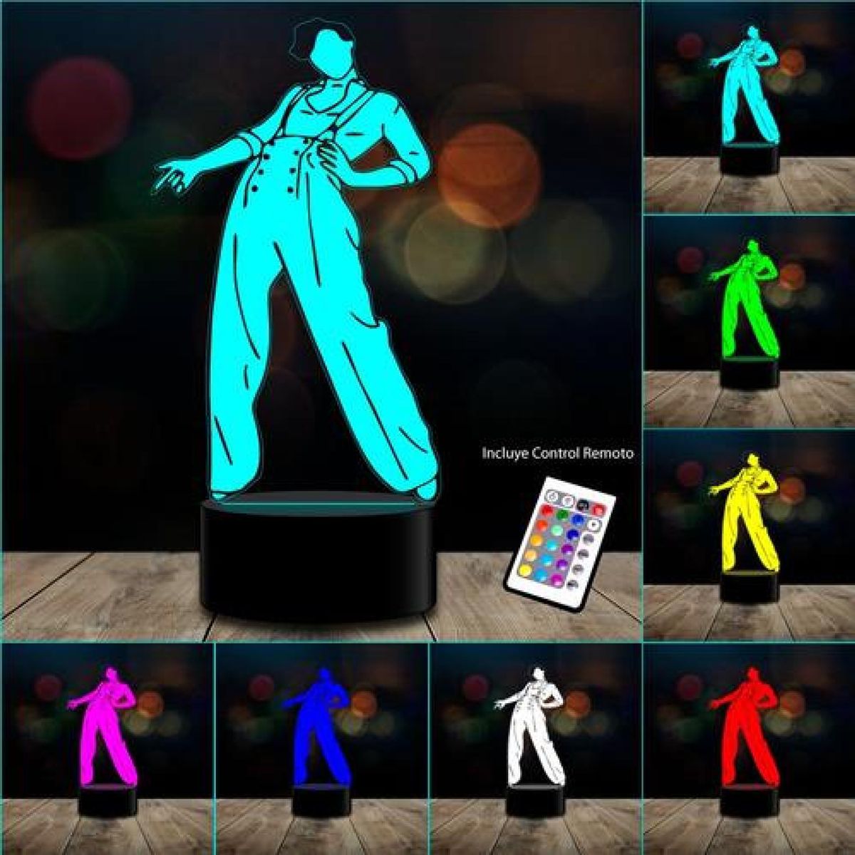 GENERICO - Lampara 3d Harry Styles Cantante 16 Colores Control Remoto