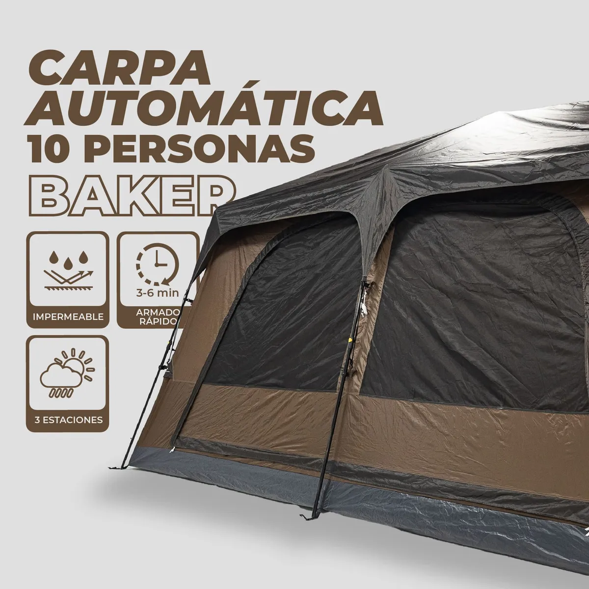 KANO - Carpa Camping Automática Instant 10 Personas Impermeable