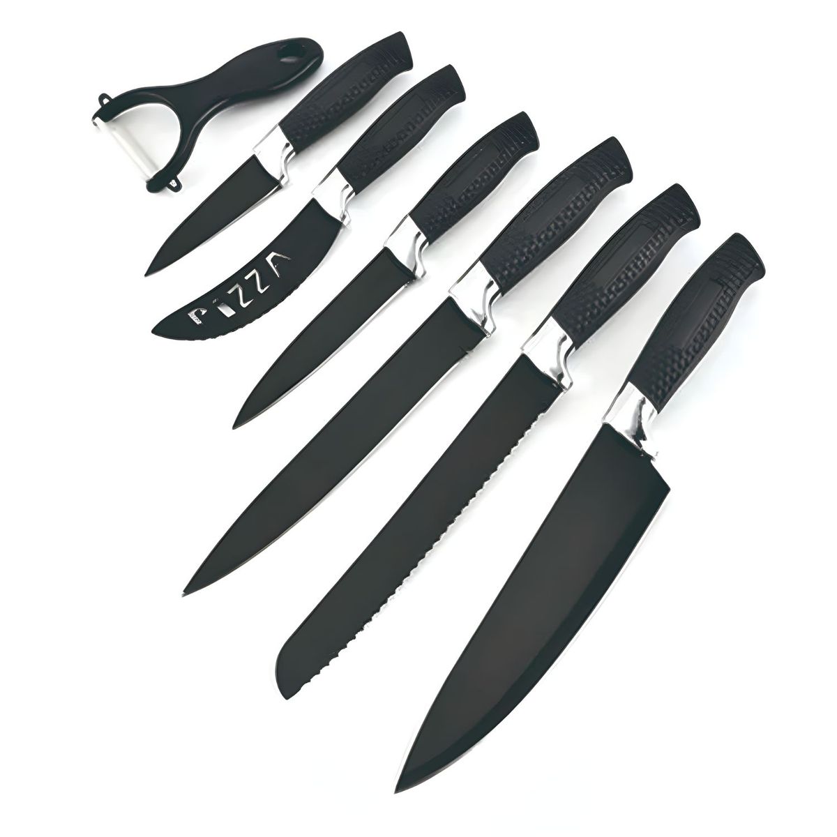 GENERICO - Set Cuchillos Cocina 7 Piezas Mango Ergonómico Negro - SC