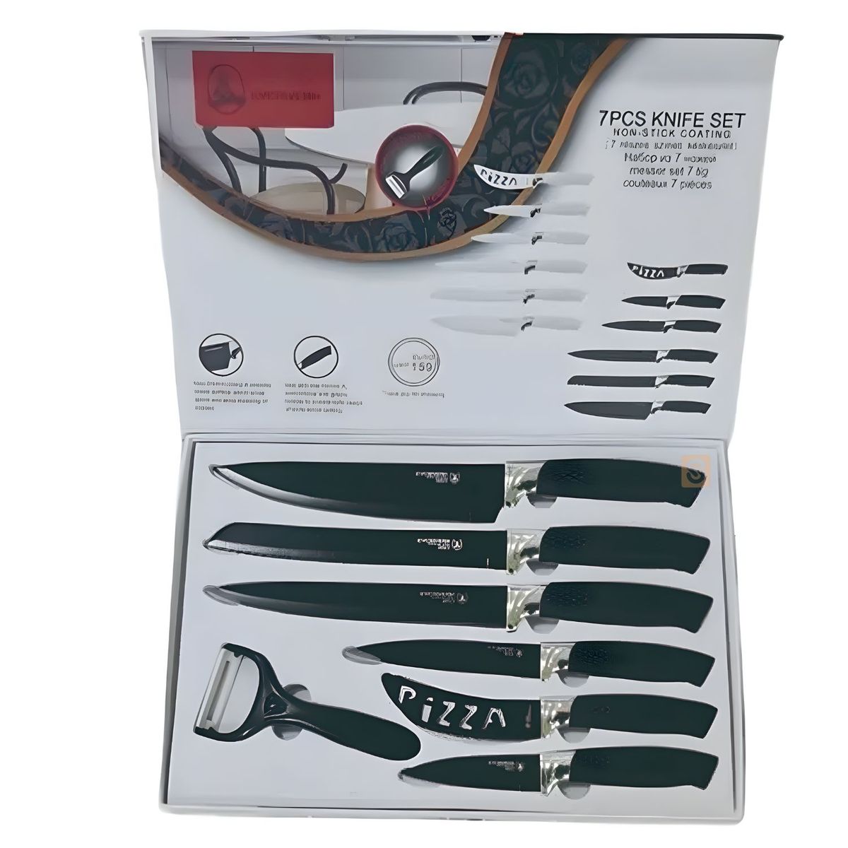 GENERICO - Set Cuchillos Cocina 7 Piezas Mango Ergonómico Negro - SC