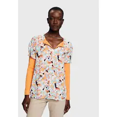 ESPRIT - Blusa Estamapada Hawaiana Manga Corta Mujer