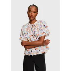 ESPRIT - Blusa Estampada Con Cuello Fruncido Mujer