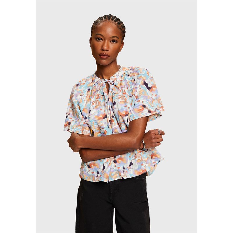 ESPRIT - Blusa Estampada Con Cuello Fruncido Mujer Esprit ESPRIT