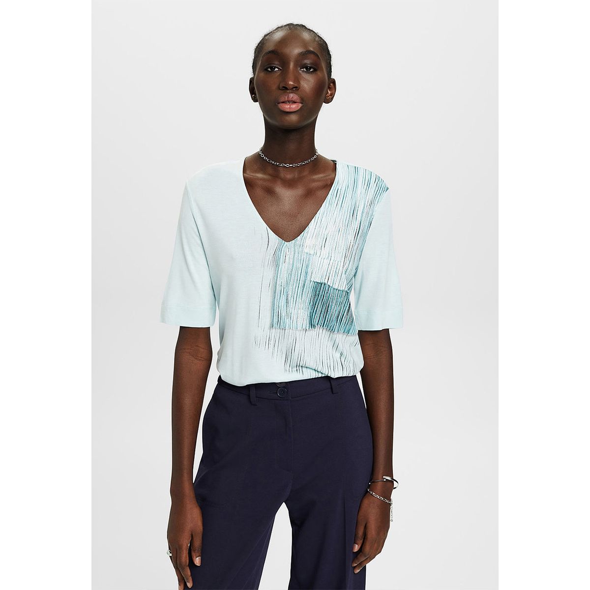 ESPRIT - Polera Estampada De Viscosa Cuello En V Mujer Esprit ESPRIT