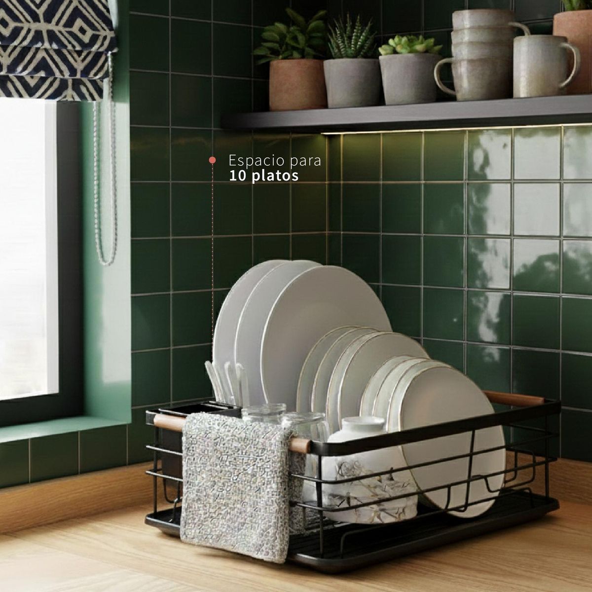 SIMPLIT - Secaplatos Escurridor 1 Nivel Acero Inox Negro Simplit