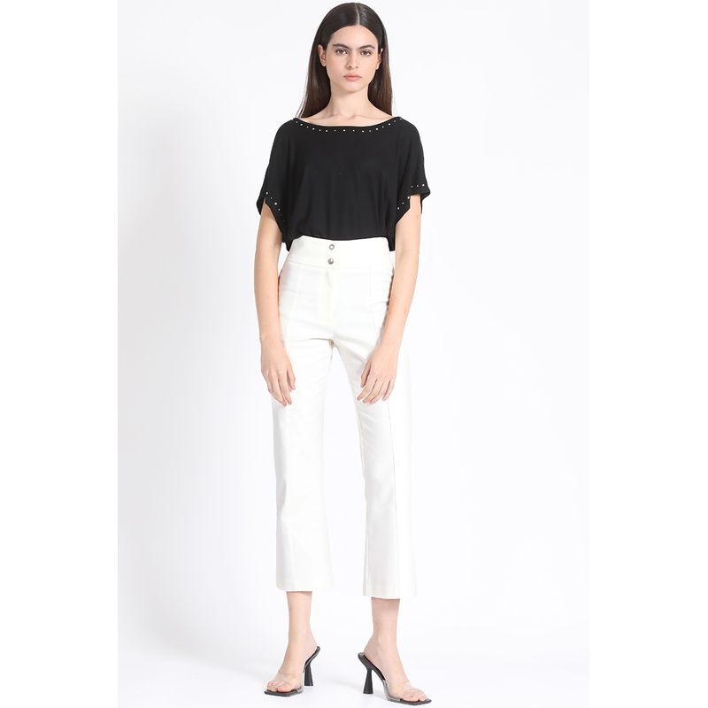 LIOLA - Pantalon Crop Mini Flare Gabardina Falla Crudo Liola