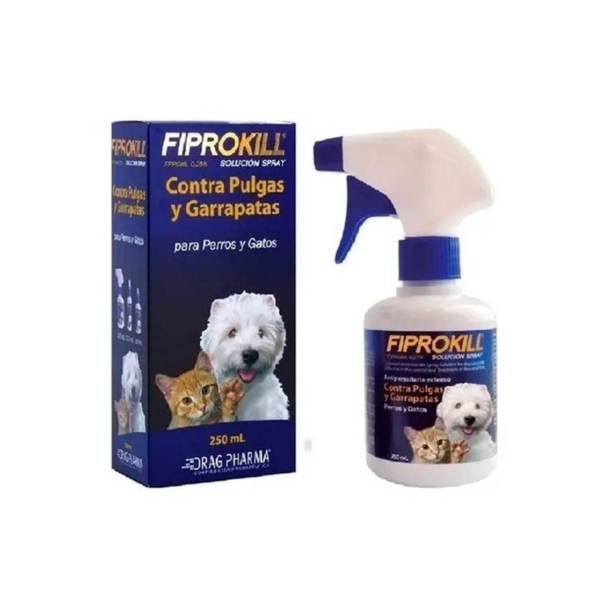 DRAG PHARMA - Fiprokill Spray 250 ml Antipulgas y Garrapatas