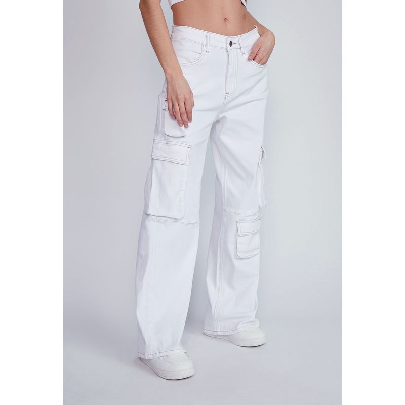 SIOUX - Pantalon Mujer Cargo Bolsillos Blanco Sioux