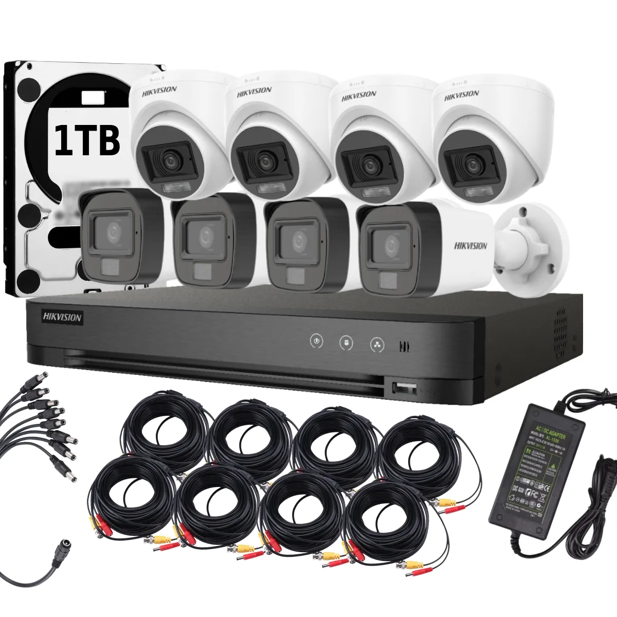 HIKVISION - Kit 8 Cámaras Hikvision Lite Smart Dual Light 4 Bala y 4 Domo
