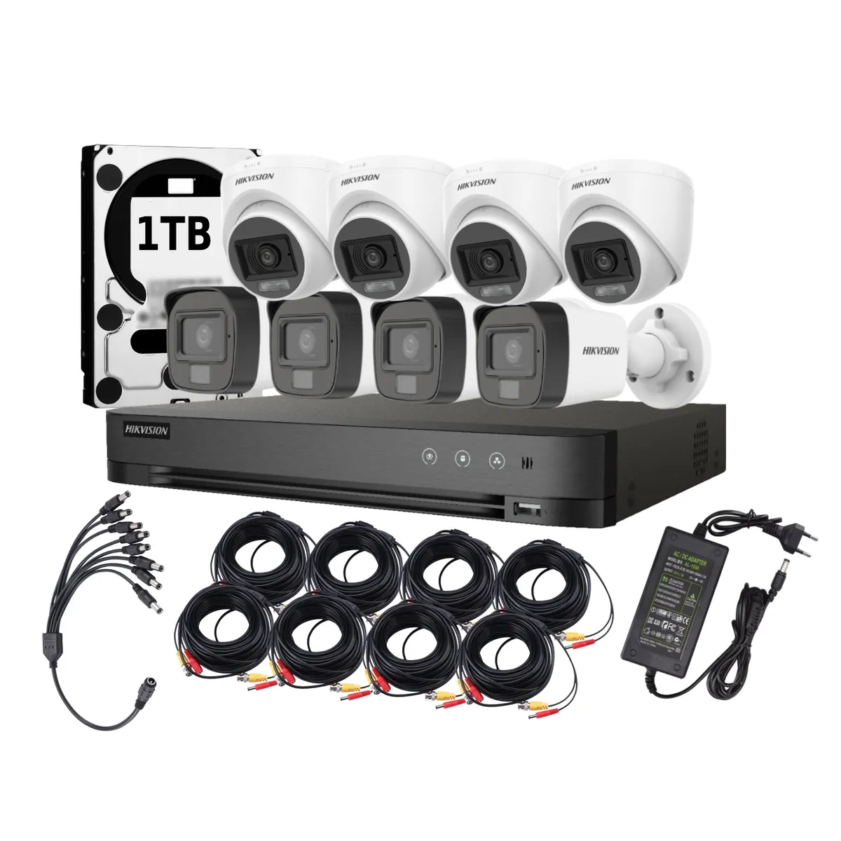HIKVISION - Kit 8 Cámaras Hikvision Lite Smart Dual Light 4 Bala y 4 Domo