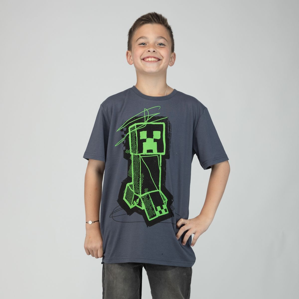 MINECRAFT - Polera Niño Minecraft Imagen Gris Minecraft