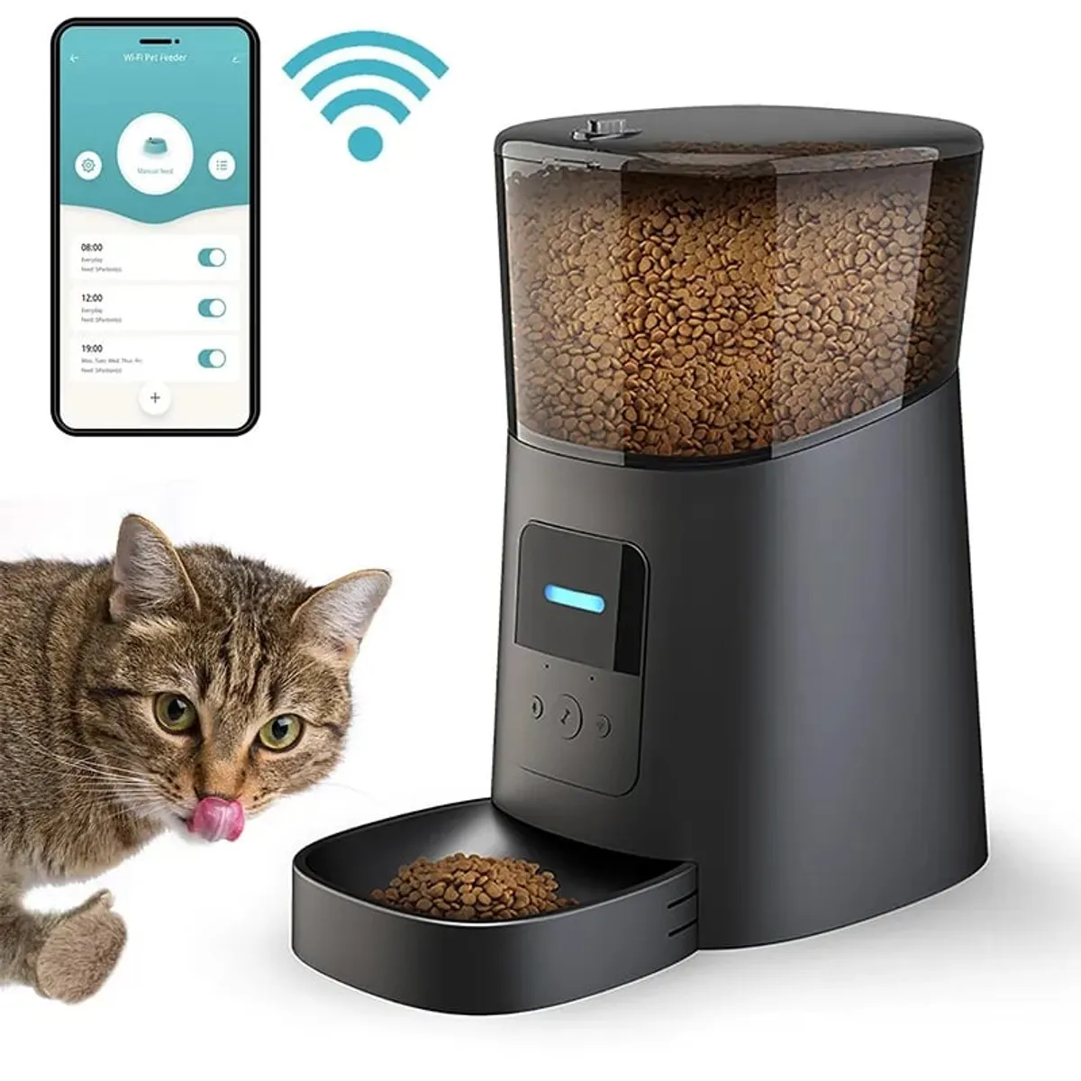 SLOARAPETS - Dispensador de Alimentos Para Mascotas 6L con wifi negro