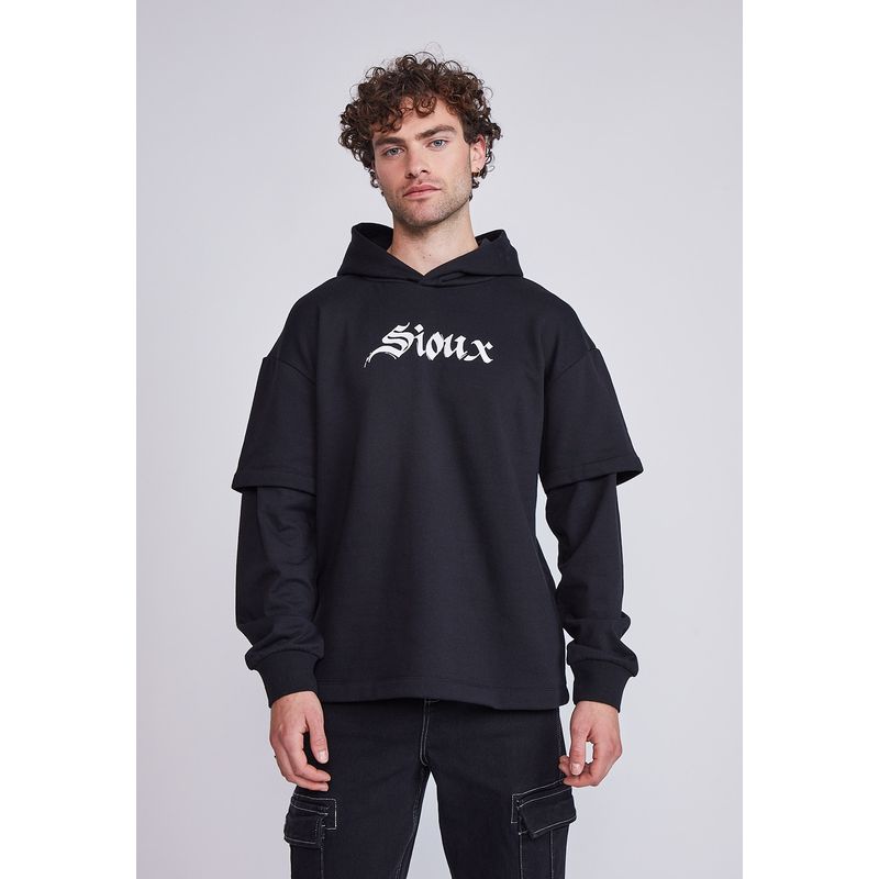 SIOUX - Poleron Hombre Manga Falsa Negro Sioux
