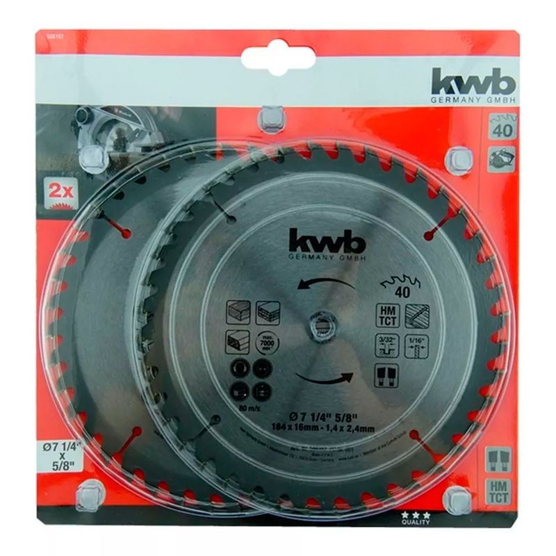KWB - Pack 2 Hoja Disco Sierra Circular 7 1/4 40 Dientes Kwb 586192