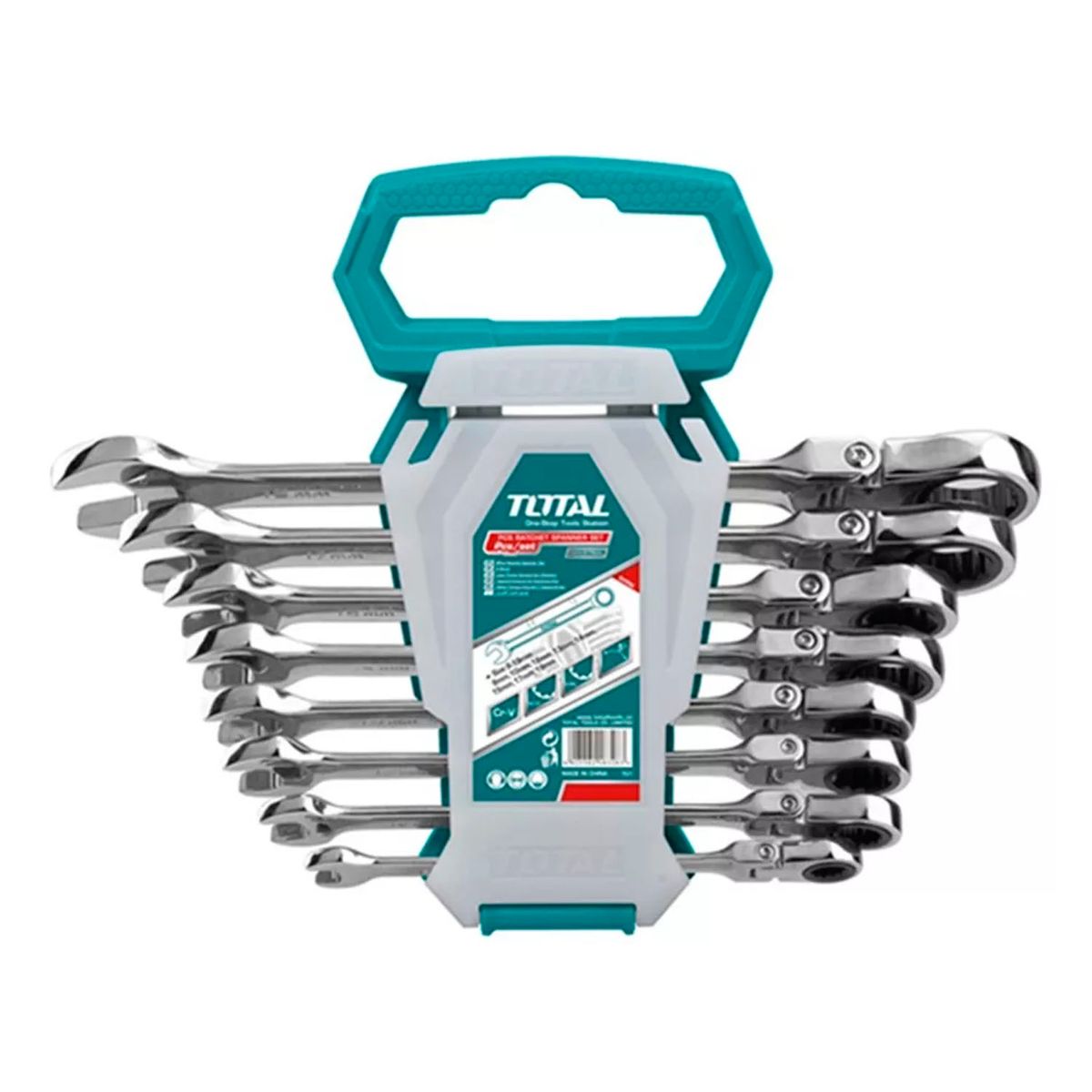 TOTAL TOOLS - Juego De Llaves Articulada Corona Con Chicharra 8 Pcs Total