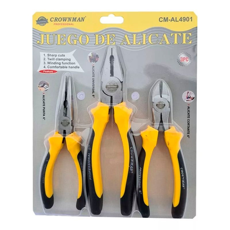 GENERICO - Set Kit Juego De Alicates 3 Piezas Crownman