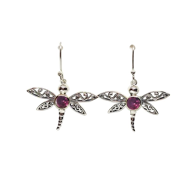 ANDREA COGGIOLA JOYAS - Aros Libélula Amatista Plata Fina 925 Envejecida