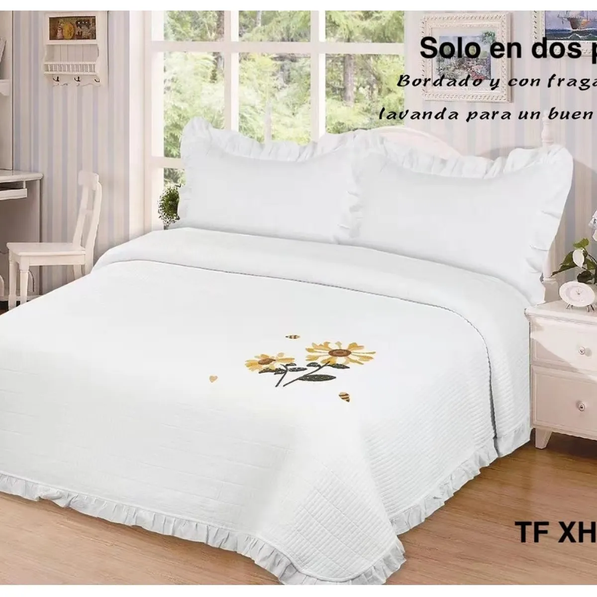 GENERICO - cubrecama bordado con aroma a lavanda 2 PLAZAS