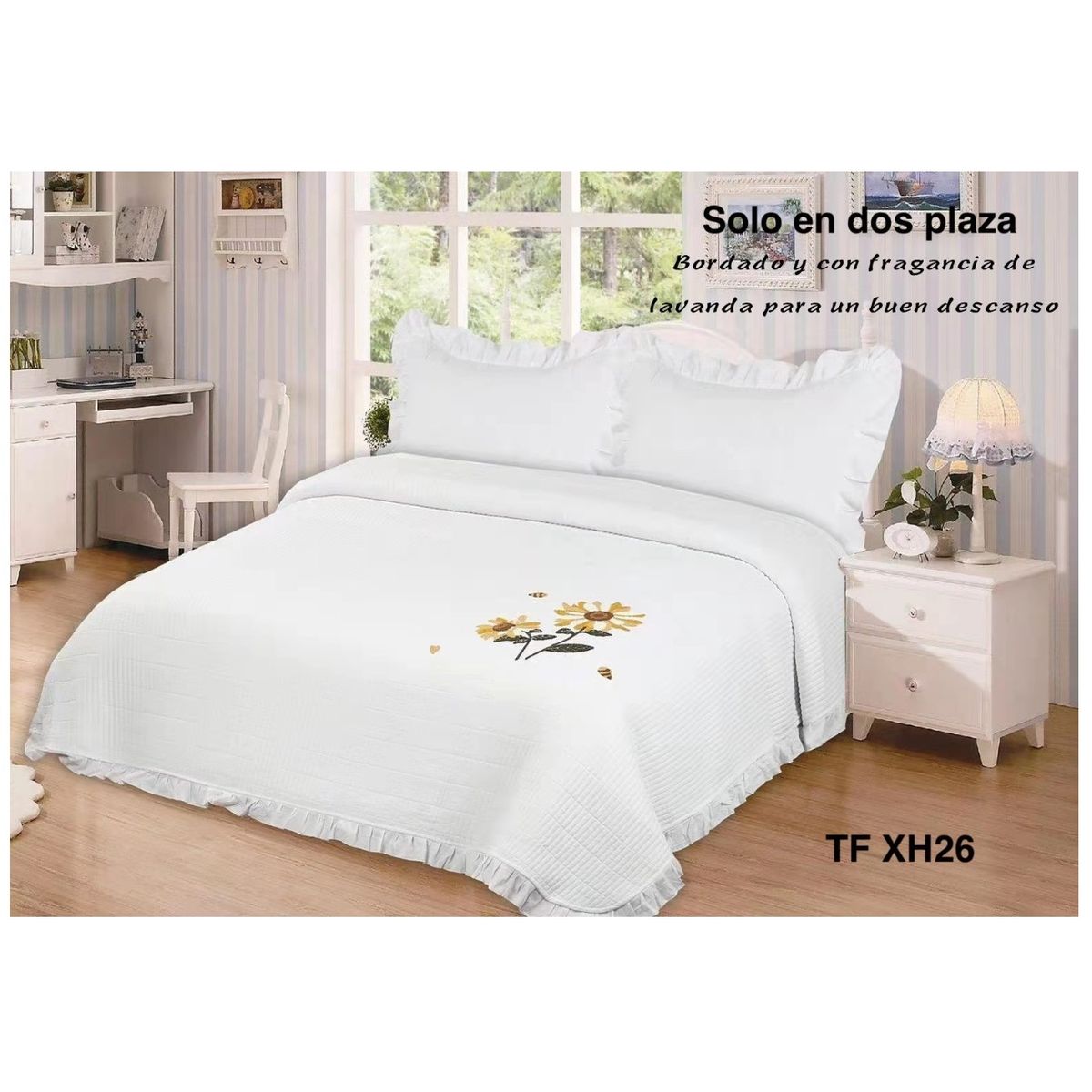 GENERICO - cubrecama bordado con aroma a lavanda 2 PLAZAS