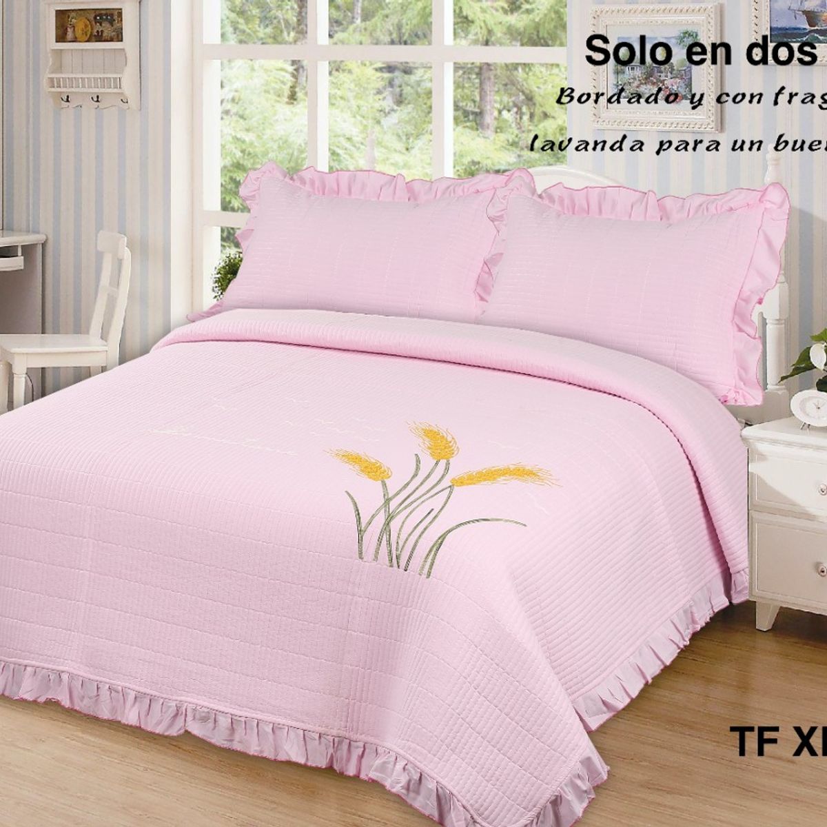 GENERICO - cubrecama bordado con aroma a lavanda 2 PLAZAS