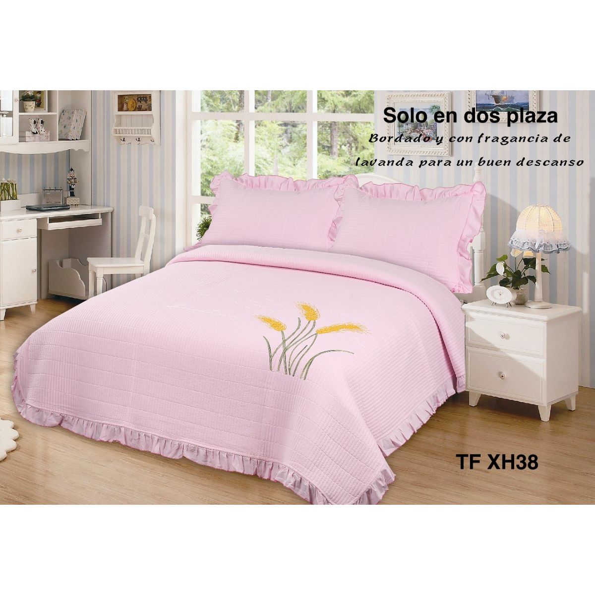 GENERICO - cubrecama bordado con aroma a lavanda 2 PLAZAS