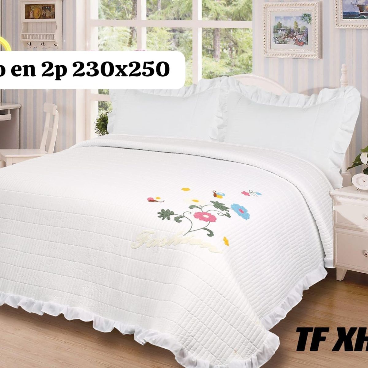 GENERICO - cubrecama bordado con aroma a lavanda 2 PLAZAS