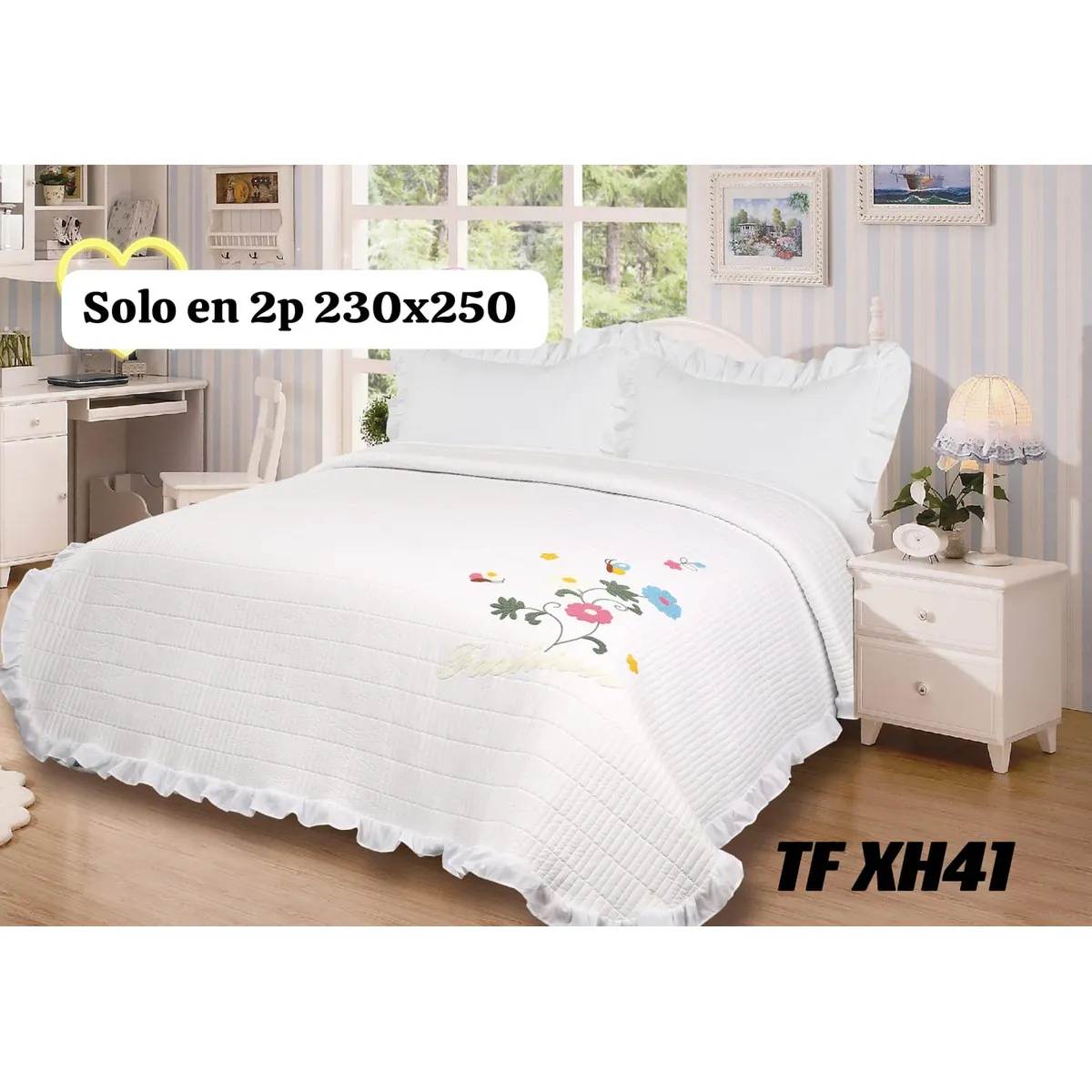 GENERICO - cubrecama bordado con aroma a lavanda 2 PLAZAS