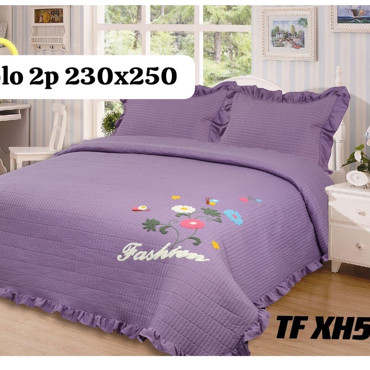 GENERICO - cubrecama bordado con aroma a lavanda 2 PLAZAS