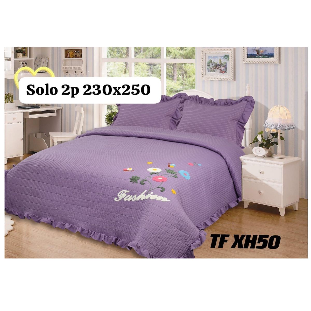 GENERICO - cubrecama bordado con aroma a lavanda 2 PLAZAS