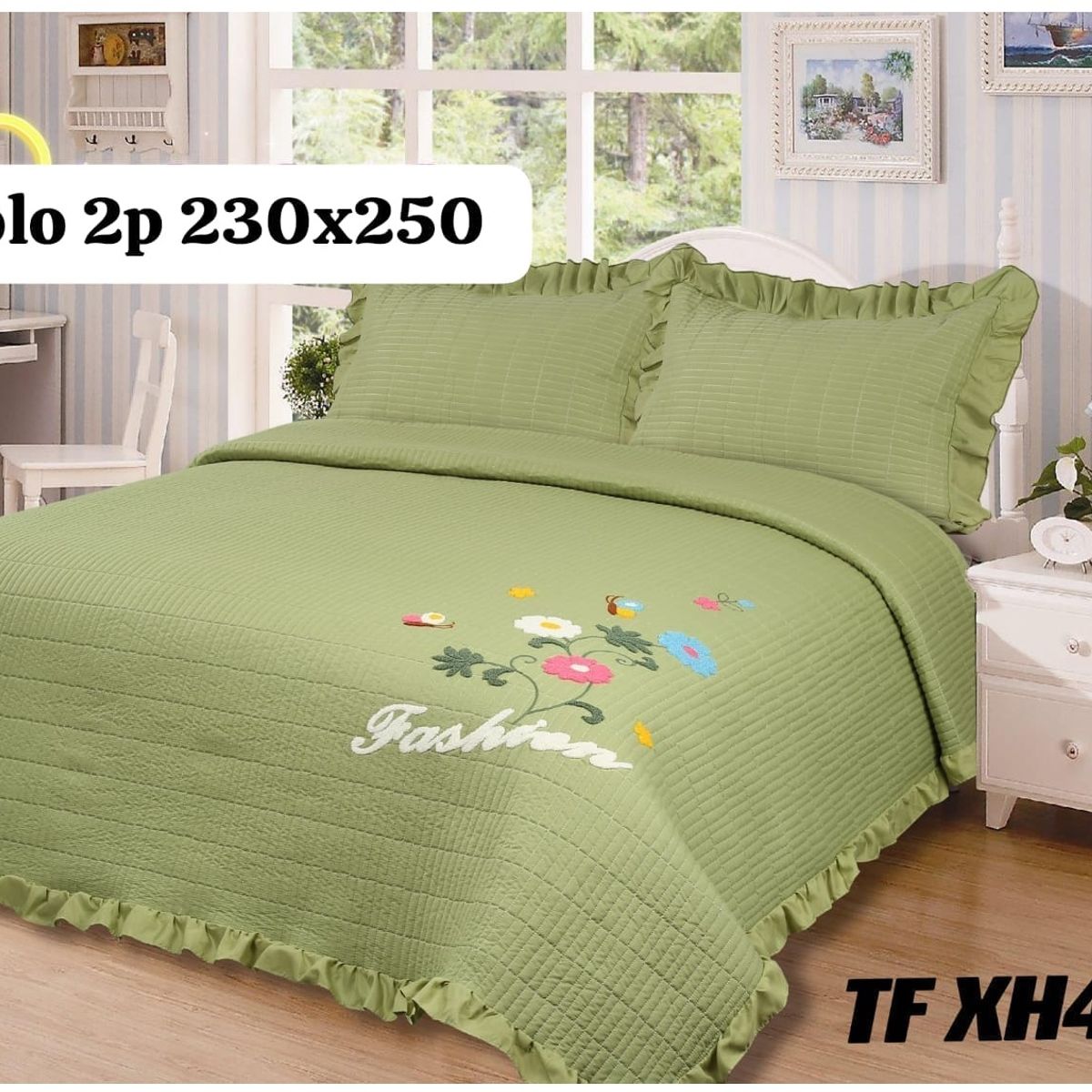 GENERICO - cubrecama bordado con aroma a lavanda 2 PLAZAS