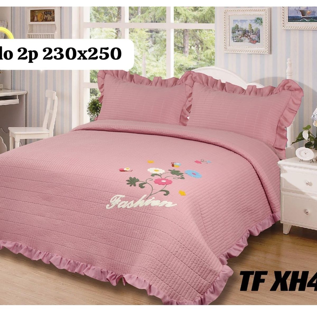 GENERICO - cubrecama bordado con aroma a lavanda 2 PLAZAS