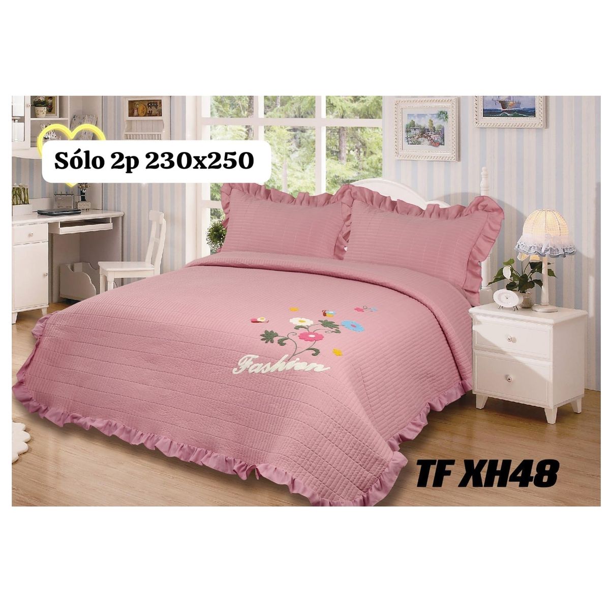 GENERICO - cubrecama bordado con aroma a lavanda 2 PLAZAS